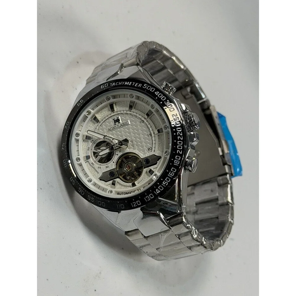 automatic skeleton mechanical watch stainless steel bracelet 44mm new